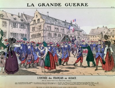 Entrada del ejército francés en Mulhouse, Alsacia, 9 de agosto de 1914 de French School