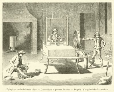 Fabricantes de alfileres en el siglo XVIII, Cannetilleur y colocadores de cabezas (grabado) de French School
