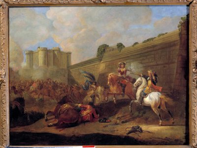 Episodio de la Fronda en 1648-1652: lucha de dos jinetes, faubourg Saint Antoine bajo los muros de la Bastilla de French School