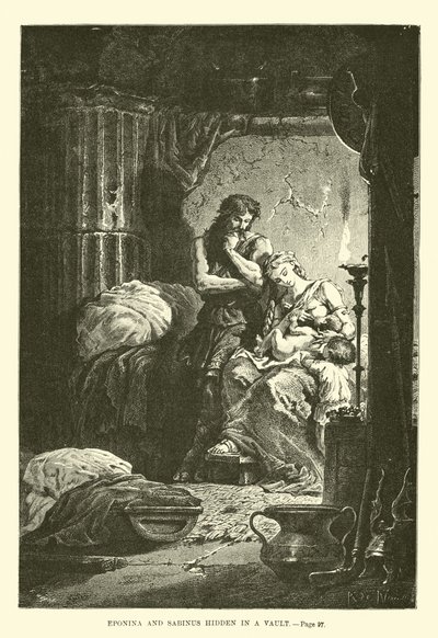 Eponina y Sabino escondidos en una bóveda de French School