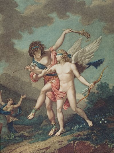 Eros guiado por la locura, grabado por Godefroy de French School