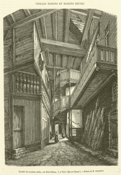 Escalera del siglo XVI, calle Notre-Dame, 7, en Vitré, Ille-et-Vilaine de French School