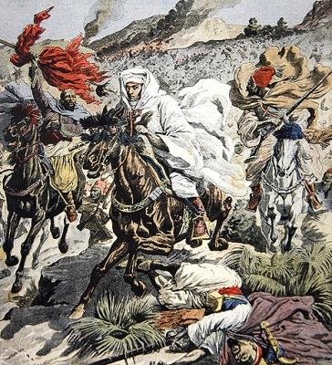 Escape del Sultán Abd Al-Aziz de Marruecos, ilustración de portada de Le Petit Journal, 6 de septiembre, 1908 de French School