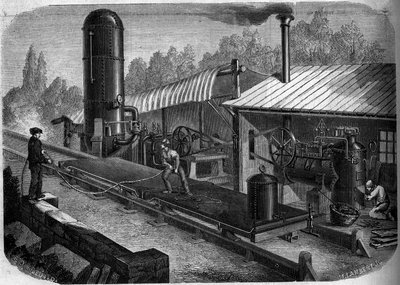 Ensayo de un ferrocarril hidráulico deslizante inventado por el ingeniero Louis Dominique Girard (1815-1871) en La Jonchere, Vendee (45) de French School