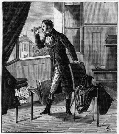 Etienne Louis Malus (1775-1812) observa a través de un espato la luz del atardecer reflejada por las ventanas de vidrio de Luxemburgo en 1808 - Etienne-Louis Malus (1775-1812) oficial, ingeniero, físico y matemático francés - Grabado en “Ciencias al alcanc de French School