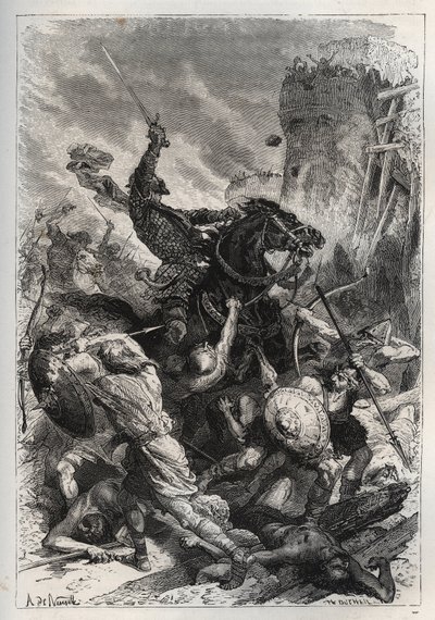 Eudes (Odon) (860-898), rey de los francos, lidera la batalla contra los normandos y defiende victoriosamente París (860-887) - Eudes (852-898) en batalla contra los normandos - "La historia de Francia contada a mis nietos" - por François Guizot - 1872-187 de French School