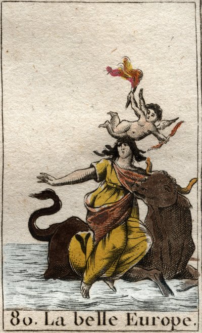 Europa secuestrada por Zeus en forma de toro. De "Mitología de la Juventud" de Pierre Blanchard 1803. de French School