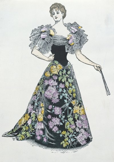 Vestido de noche con motivo de crisantemo, 1894 de French School