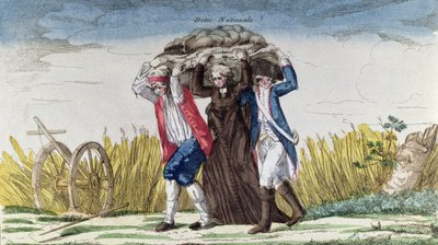 Todos llevan la carga de los Impuestos y la Deuda Nacional, c.1789 (grabado en color) de French School