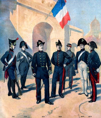 Evolución del uniforme de los alumnos de la Ecole Polytechnique de París y su bicornio entre 1796 y 1894 de French School