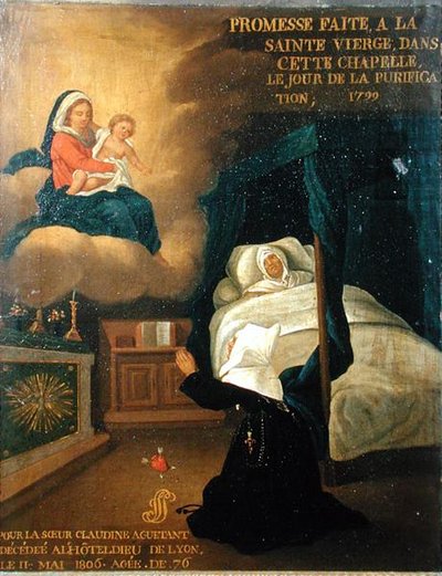 Ex voto para la Hermana Claudine Aguetant, quien murió en el hospital general de Lyon de French School