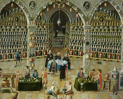 Examen de un boticario, principios del siglo XVIII de French School