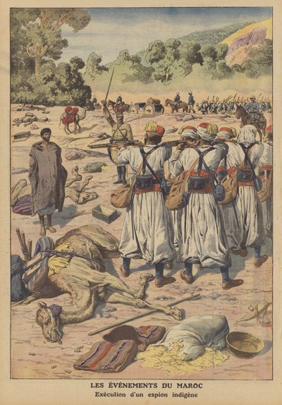 Ejecución de un espía nativo en Marruecos (litografía en color) de French School