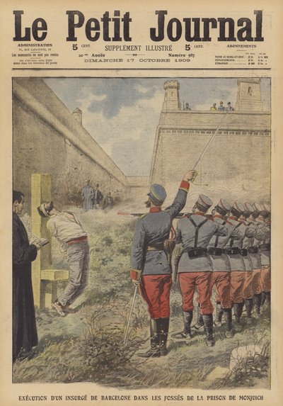 Ejecución de un participante en los levantamientos en Barcelona en julio de 1909 en la prisión de Monjuich de French School