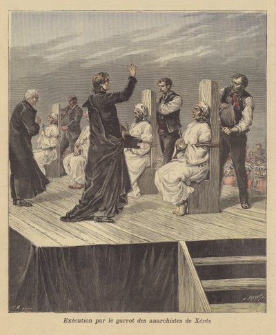 Ejecución de anarquistas por garrote en Jerez, España de French School