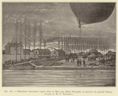 Experimento de ascensión cautiva realizado en Mans por Albert Tissandier en presencia del general Chanzy de French School