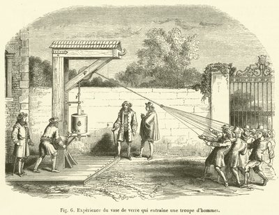 Experimento del vaso de vidrio que arrastra a un grupo de hombres de French School