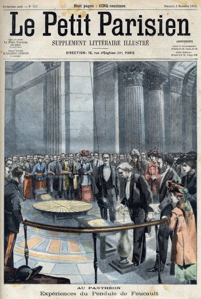 Experiencia del péndulo de Foucault en el Panteón con Joseph Chaumie (1849-1919), político francés, Ministro de Instrucción Pública, en "Le petit Parisien" de French School