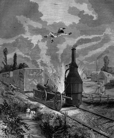 Explosión de la caldera de una de las primeras locomotoras de vapor americanas, en junio de 1831 (el 