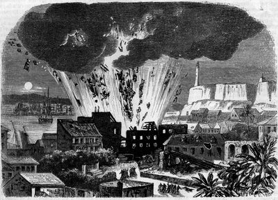 Explosión del barril de pólvora en el arsenal marítimo de La Habana, Cuba de French School