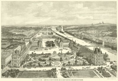 Exposición de 1889, Aspecto de la Plaza del Carrusel con el Jardín Proyectado en el Lugar de las Tullerías (grabado) de French School