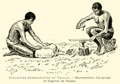 Exposición retrospectiva del Trabajo, reconstrucción de un grupo de herreros del Sudán de French School