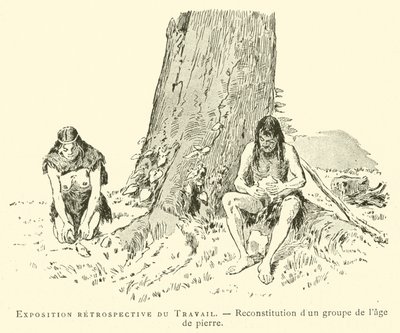 Exposición retrospectiva del Trabajo, reconstrucción de un grupo de la edad de piedra de French School