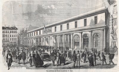 Vista exterior de la Escuela de Medicina de París - Grabado en "Tableau-de-Paris" por Edmond Texier 1852 de French School