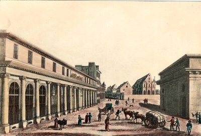 Vista exterior de la escuela de medicina de París bajo el Consulado (1799-1804). Grabado del siglo XIX. Colección particular. de French School