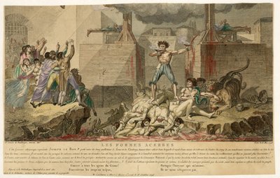 Extracto de Les Formes Acerbes, pub. 13 de mayo de 1795 (grabado coloreado a mano) de French School