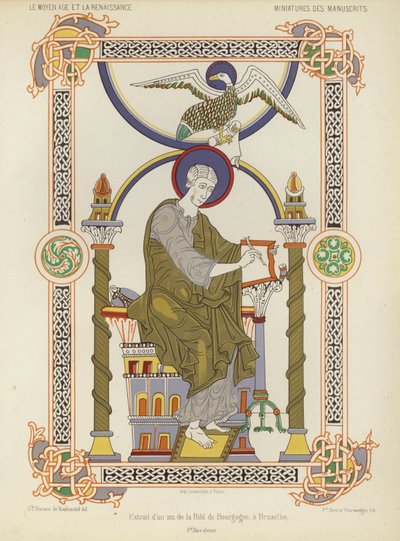 Extracto de un manuscrito de la Biblioteca Real de Bélgica, Bruselas (chromolitho) de French School