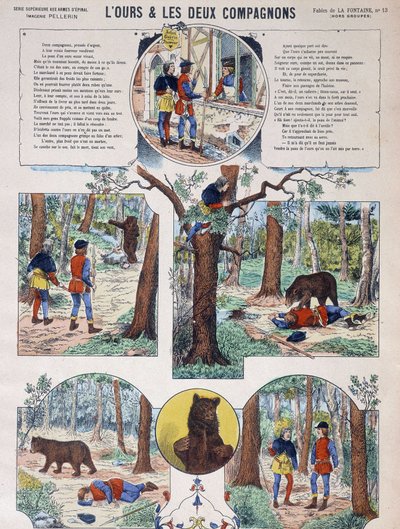 Fábula de La Fontaine: El oso y los dos compañeros - Imagen de Epinal, ed. Pellerin, finales del siglo XIX de French School