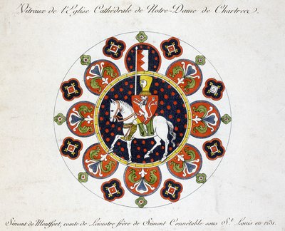 Facsímil de una vidriera de la iglesia de Nuestra Señora de Chartres: Simont de Montfort, conde de Leicestre, hermano de Simont Conestable bajo San Luis en 1231 de French School
