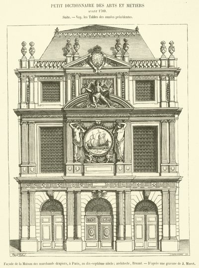 Fachada de la Casa de los comerciantes de telas, en París, en el siglo XVII de French School