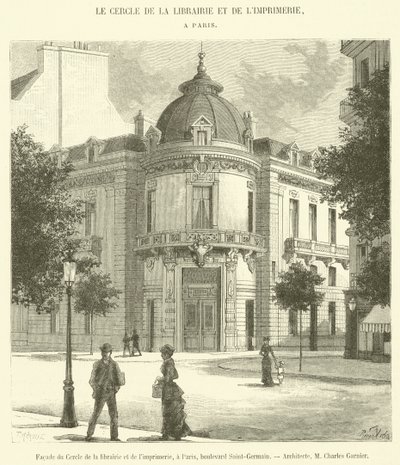 Fachada del Círculo de la librería y la imprenta, en París, bulevar Saint-Germain de French School