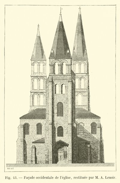 Fachada occidental de la iglesia, restaurada por M A Lenoir de French School