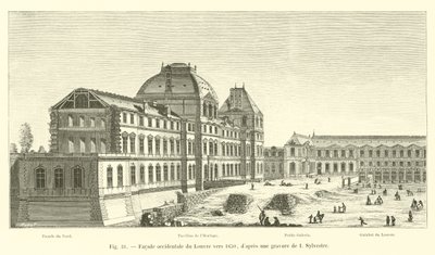 Fachada occidental del Louvre hacia 1650, según un grabado de I Sylvestre de French School