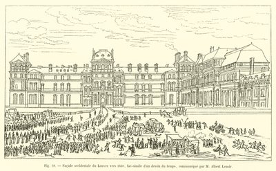 Fachada occidental del Louvre hacia 1660, facsímil de un dibujo de la época, comunicado por M Albert Lenoir de French School