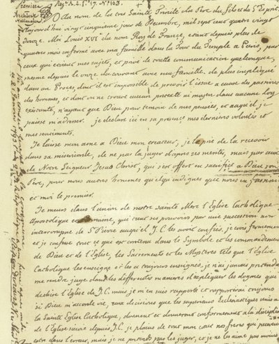 Facsímil del testamento de Luis XVI de Francia de French School