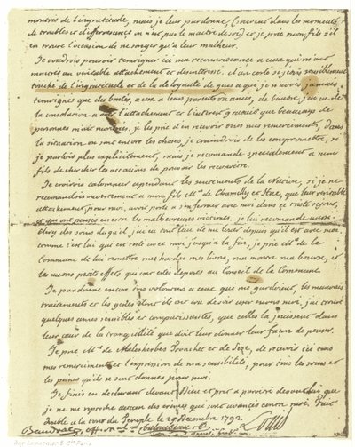 Facsímil del testamento de Luis XVI de Francia de French School