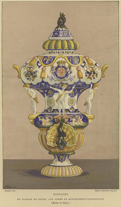 Fuente de agua Faience de Rouen con las armas de la Casa de Montmorency-Luxemburgo de French School