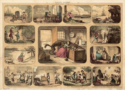 Niños famosos (litografía en color) de French School