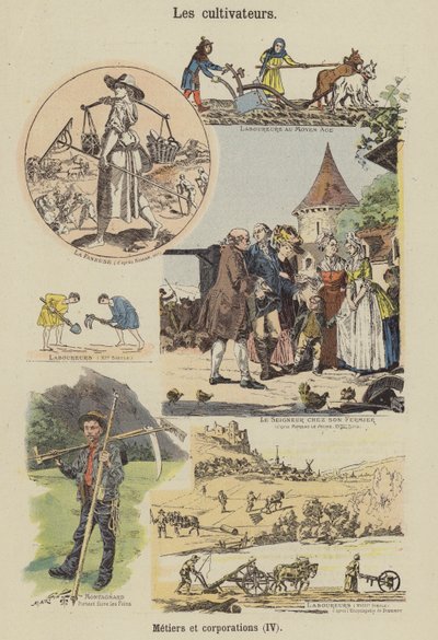 Agricultores (litografía en color) de French School