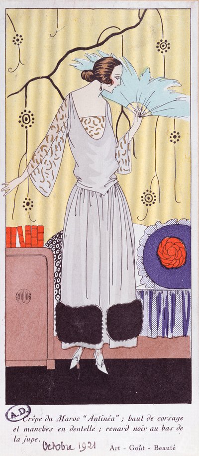 Placa de moda que representa un abanico hecho de plumas, de Art, Gout, Beaute, 1921 de French School
