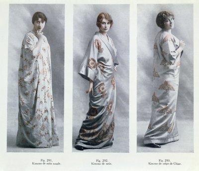 Planchas de moda mostrando diseños para kimonos, ilustraciones de Le Jardin des Modes Nouvelles, 15 de abril de 1913 de French School