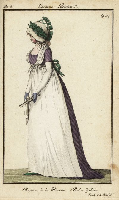 Mujer a la moda con sombrero Minerva en los Jardines de Tivoli de French School