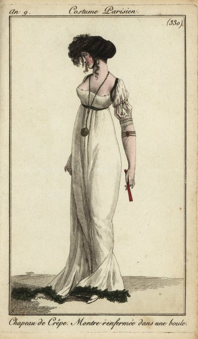Mujer a la moda o Merveilleuse con sombrero de crespón de French School