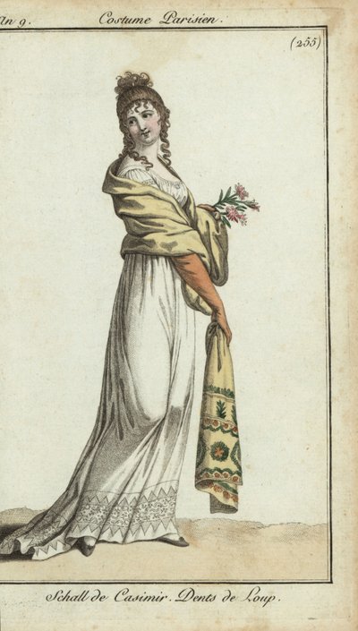 Mujer a la moda con chal de cachemira de French School