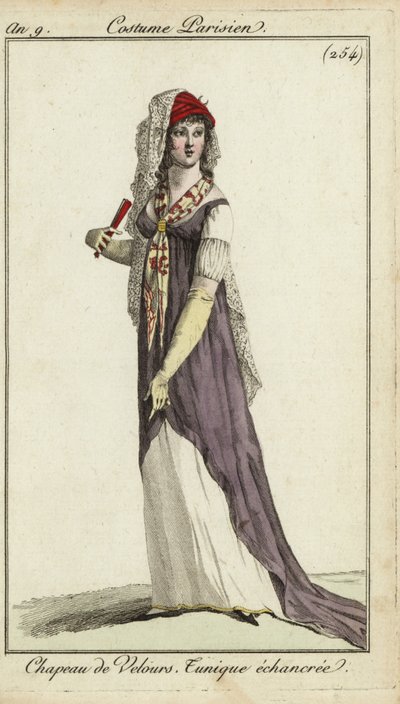 Mujer a la moda con un abanico de French School