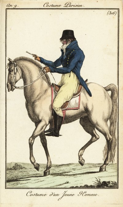 Joven a la moda o Incroyable a caballo de French School